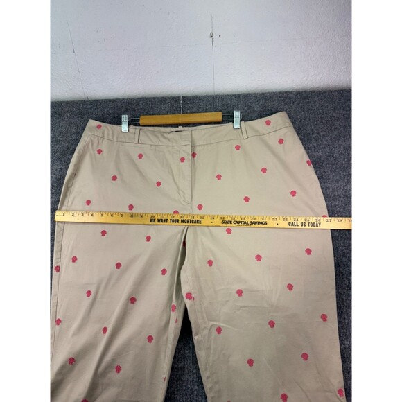 Talbots Woman 22W Curvy Fit Khaki Crop Pants Pink Embroidered Shells Stretch - Picture 4 of 10